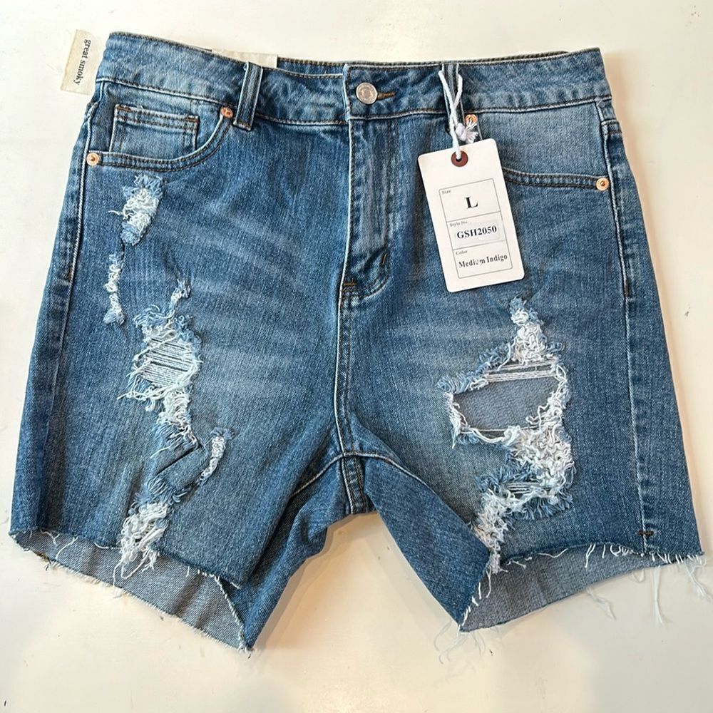 NWT great smoky Los Angeles, distressed shorts, medium indigo, large